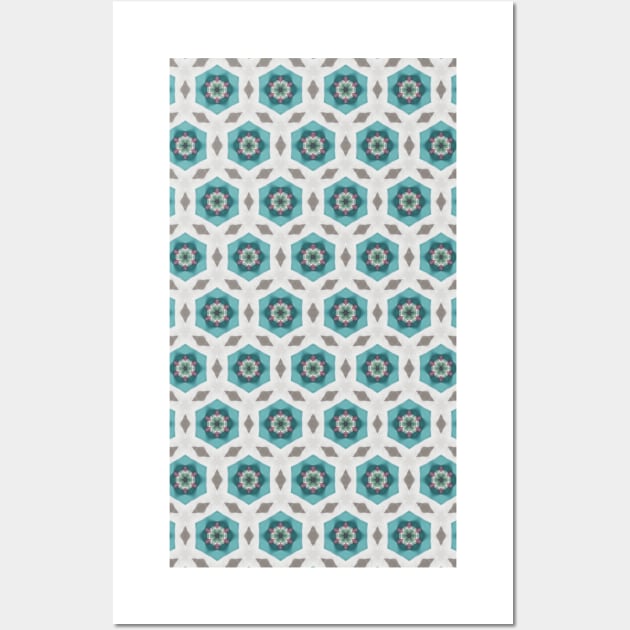 Turquoise Hexagon Pattern Wall Art by Amanda1775